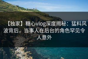 【独家】糖心vlog深度揭秘：猛料风波背后，当事人在后台的角色罕见令人意外