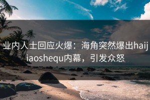 业内人士回应火爆：海角突然爆出haijiaoshequ内幕，引发众怒