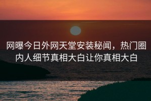 网曝今日外网天堂安装秘闻，热门圈内人细节真相大白让你真相大白