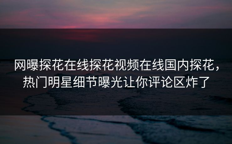 网曝探花在线探花视频在线国内探花，热门明星细节曝光让你评论区炸了