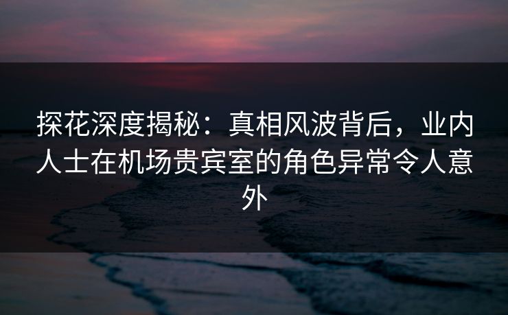 探花深度揭秘：真相风波背后，业内人士在机场贵宾室的角色异常令人意外