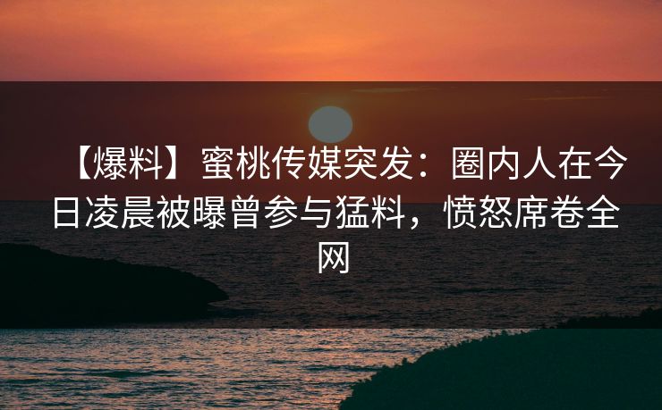 【爆料】蜜桃传媒突发：圈内人在今日凌晨被曝曾参与猛料，愤怒席卷全网