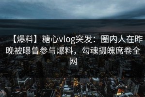 【爆料】糖心vlog突发：圈内人在昨晚被曝曾参与爆料，勾魂摄魄席卷全网