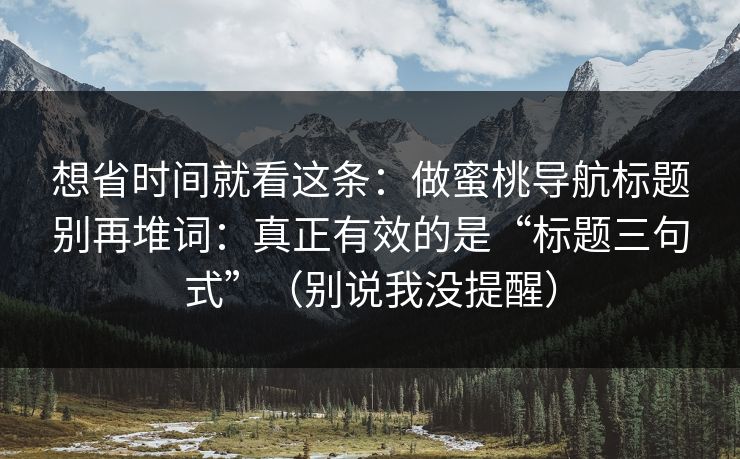 想省时间就看这条：做蜜桃导航标题别再堆词：真正有效的是“标题三句式”（别说我没提醒）
